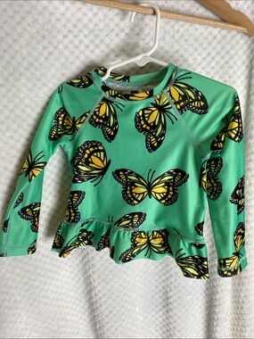 Tea Collection Green and Yellow Butterfly Rashguard Swim Top